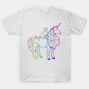 Purrfect cat on a unicorn riding rainbow T-Shirt